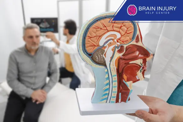 Brain anatomy model held by a doctor.